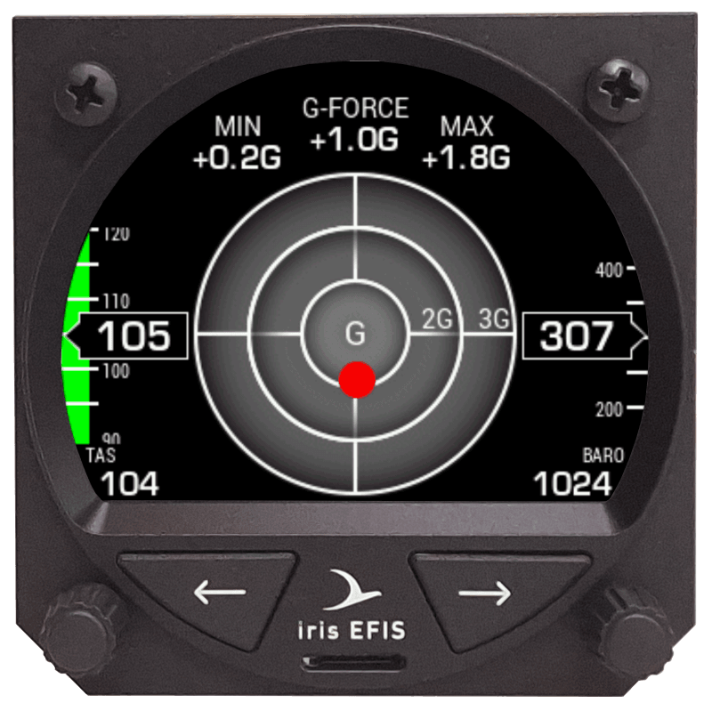 iris Efis Pro G-force page