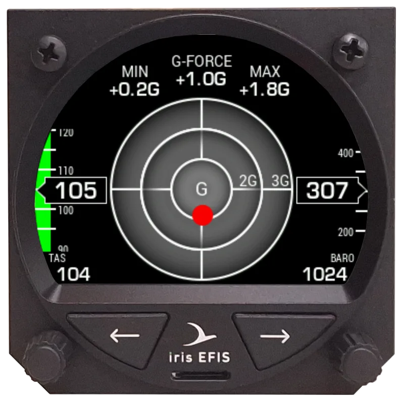 iris Efis Pro G-force page